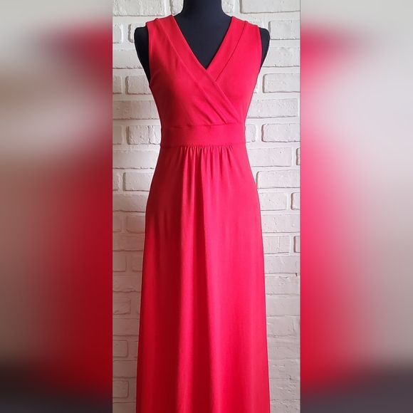 NWT NEW Lands End Sleeveless Pima Jersey Knit Maxi Dress Red Orange Size XS - Picture 12 of 12